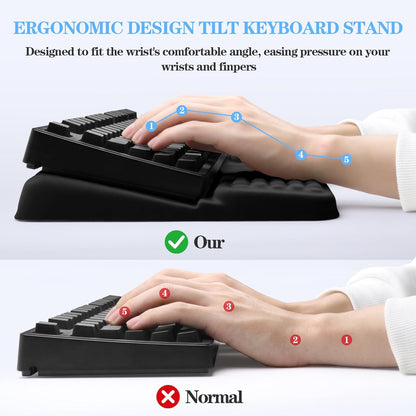 Computer Keyboard Stand Pad with Wrist Rest, Ergonomic Comfy Tilted Keyboard Stand Riser Holder Pad for Office Home (Black)