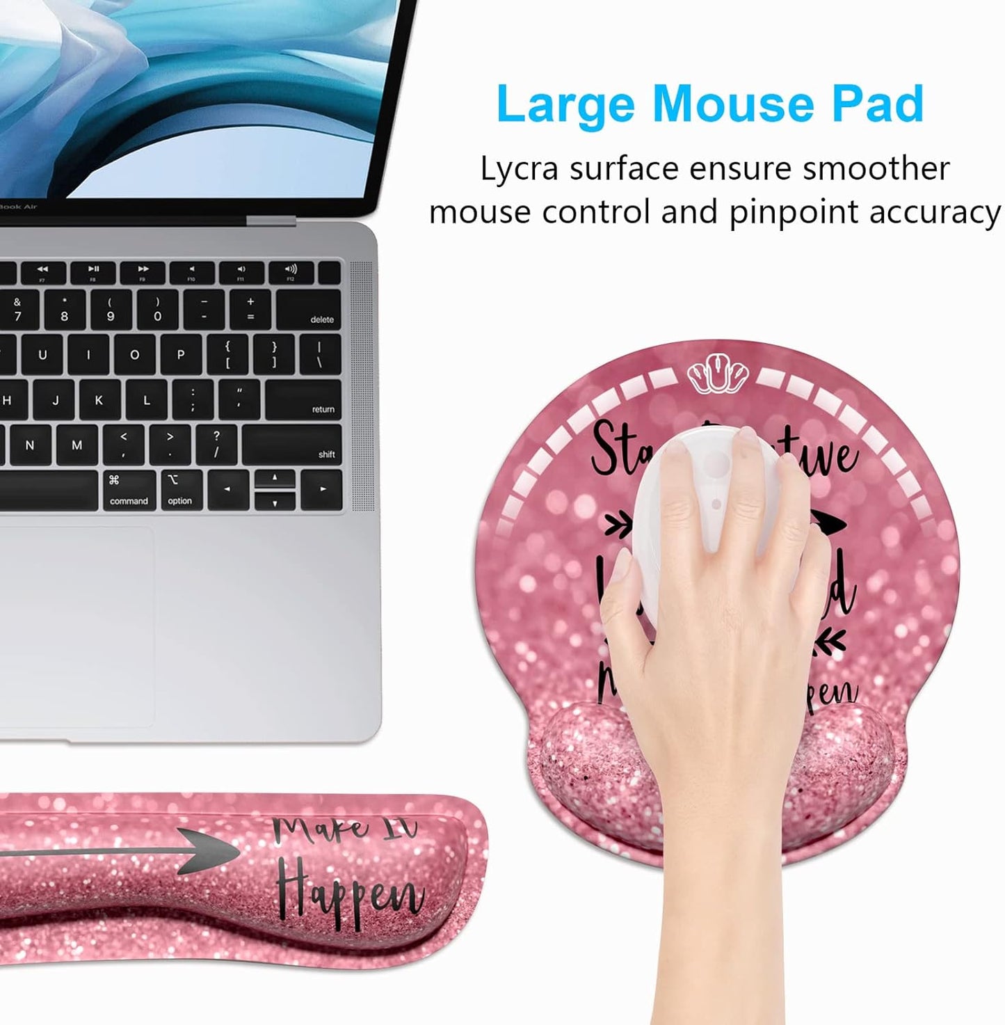 Dapesuom Keyboard Wrist Rest and Mouse Pad with Wrist Support, Cute Memory Foam Cushion for Keyboard and Mouse Set, Ergonomic Desktop Pad Rests with Non Slip Base for Easy Typing & Pain Relief, Pink