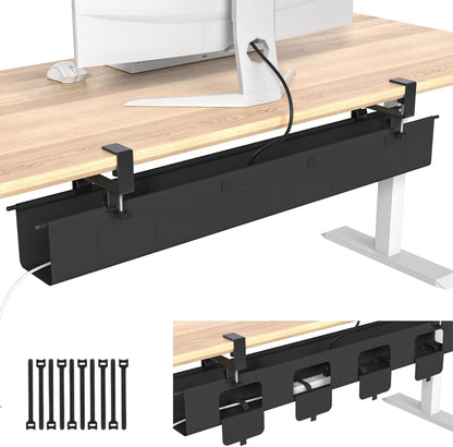 Under Desk Cable Management Tray, 36” Fabric No Drill Clamp Mount Cord Organizer for Desk, Heavy Duty Wire Management for Office Home, Black