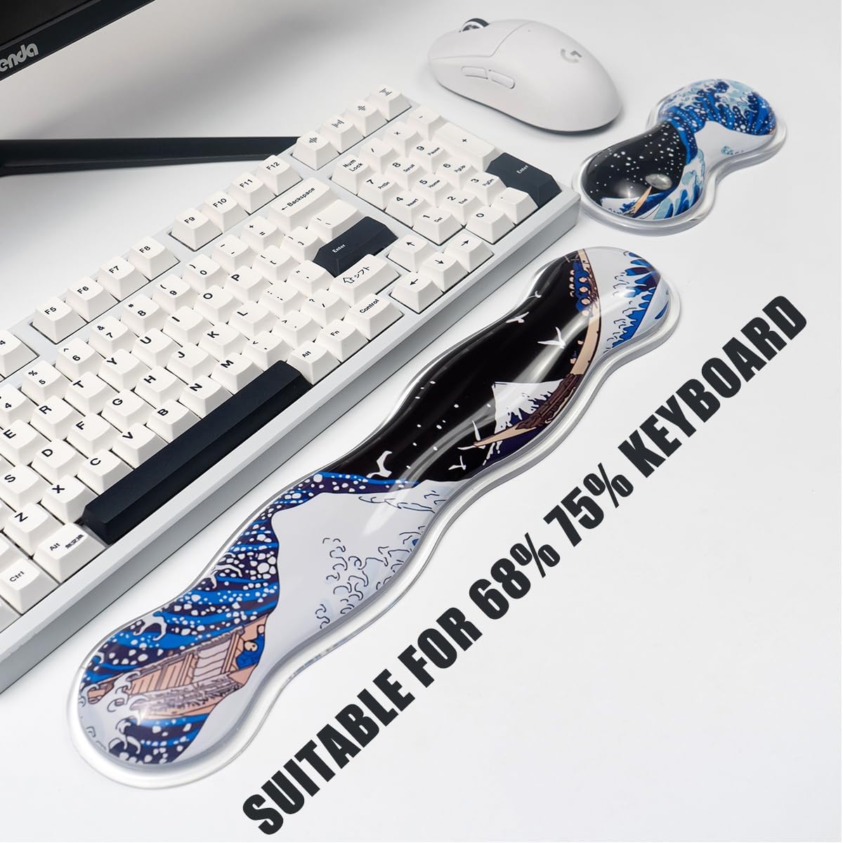 Ergonomic Gel Keyboard and Mouse Wrist Rest Set – Clear Wrist Rest for Computer Keyboard 60%/68%/75%, Comfort & Support for Typing and Gaming (Grey Purple)