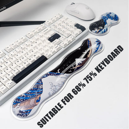 Ergonomic Gel Keyboard and Mouse Wrist Rest Set – Clear Wrist Rest for Computer Keyboard 60%/68%/75%, Comfort & Support for Typing and Gaming (Grey Purple)