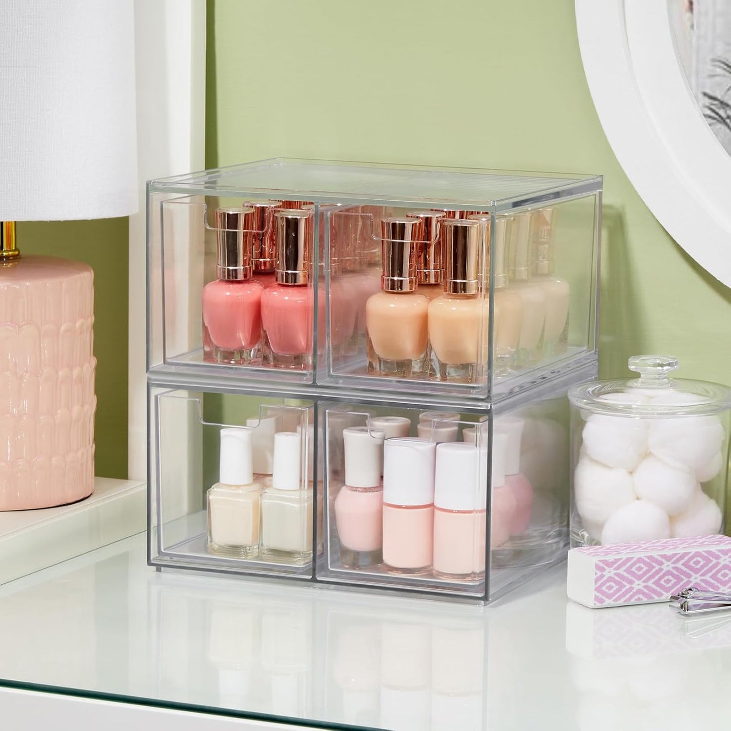 STORi Chloe Space-Saving Clear Drawer Organizer (4 Wide Drawers) Sort Office, Kitchen, Beauty Supplies, Makeup, Pens, Jewelry, Stationary, Made in USA
