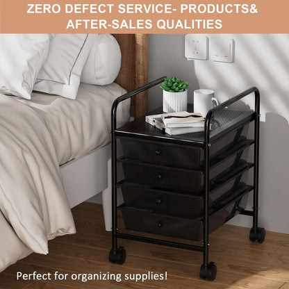 4-Tier Utility Cart with 4 Drawers, Rolling Utility Cart with 2 Lockable Caster Wheels, Multipurpose Mobile Rolling Drawer Cart for Office Bathroom Kitchen, Ivory White
