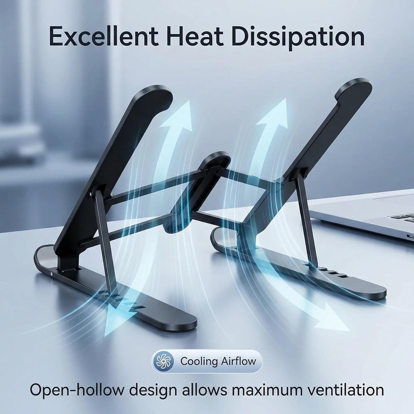 Adjustable Laptop Stand, Ergonomic Aluminum Laptop Riser for Desk, Foldable & Portable Computer Stand Compatible with MacBook Air Pro, Dell, HP, Lenovo, All 10-17.3” Laptops - Black