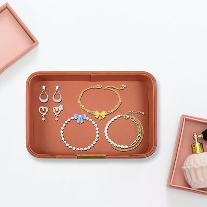 Luxury Leather Valet Tray Desktop Storage Organizer,Bedside Vanity Catchall Tray Nightstand Caddy Holder for Cosmetic,Jewelry,Watch,Keys,Phone,Wallet,Remote Controller,Pen,Black