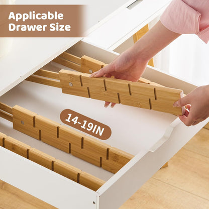 FILWH Bamboo Drawer Dividers with Inserts kitchen drawer organizer Adjustable Expandable 8 Pack Organizer Set for Kitchen Bedroom Bathroom Office 8 Dividers with 16 Inserts (Natural, Small (14-19IN))