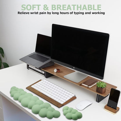 Ergonomic Keyboard Wrist Rest, PU Leather Memory Foam Cloud Wrist Rest for Computer Keyboard, Mouse Wrist Rest and Keyboard Pad for Gaming, Office, Computer, Laptop, Typing Pain Relief, Pastel Pink