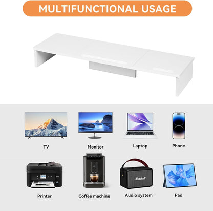Qupui Computer Monitor Stand Riser with Drawer and Pen Holders, Desk Organizer Shelf and Accessories, Office Desk Accessories, Office Organization, Black