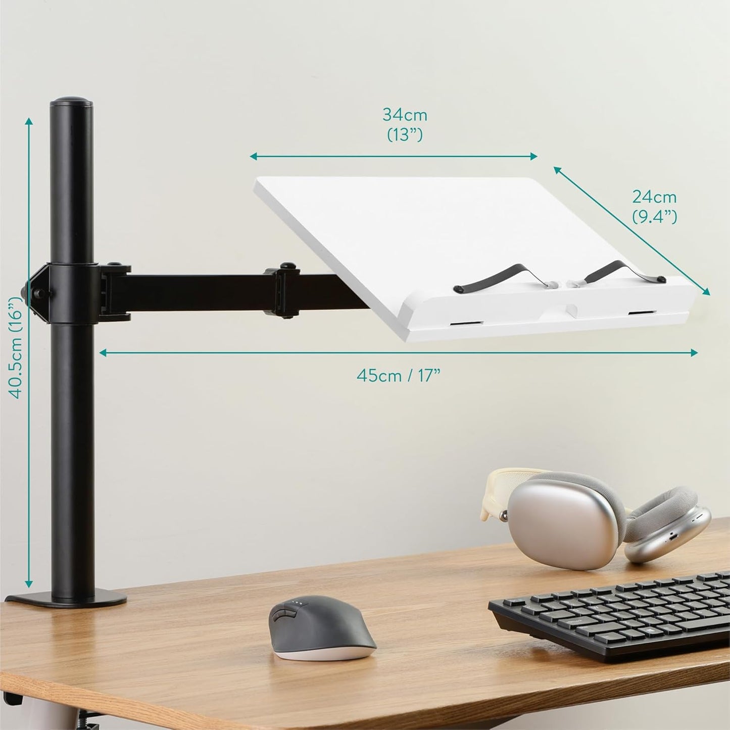 Navaris Book Stands with Clamp - Book Holder for Reading - Wood Books Stand - Works with Music, E-Readers or Tablets - 34 x 45 x 55 cm (13.39 x 17.72 x 21.65)