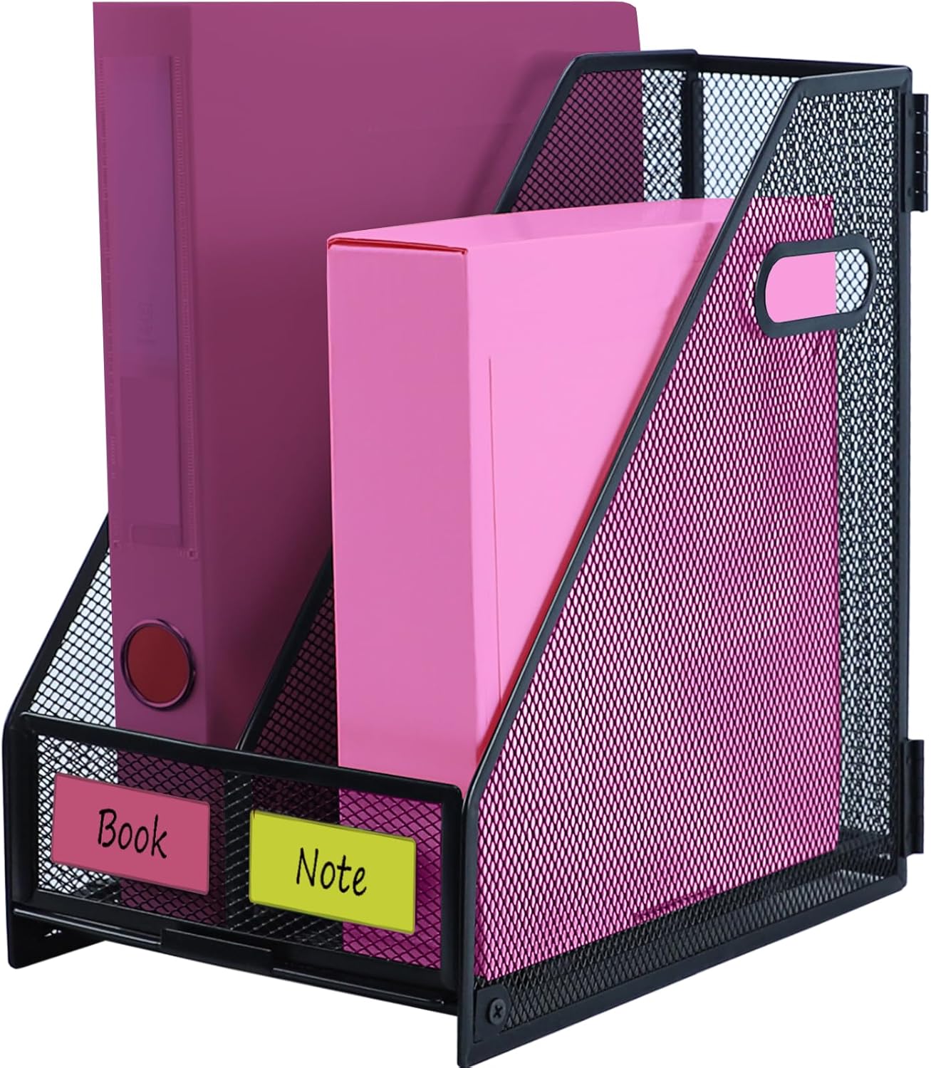 Desk Organizers, Metal Magazine File Holder with 5 Vertical Compartments Rack Binder File Organizer for Office Supplies, Home Workspace - Black