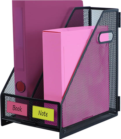 Desk Organizers, Metal Magazine File Holder with 5 Vertical Compartments Rack Binder File Organizer for Office Supplies, Home Workspace - Black