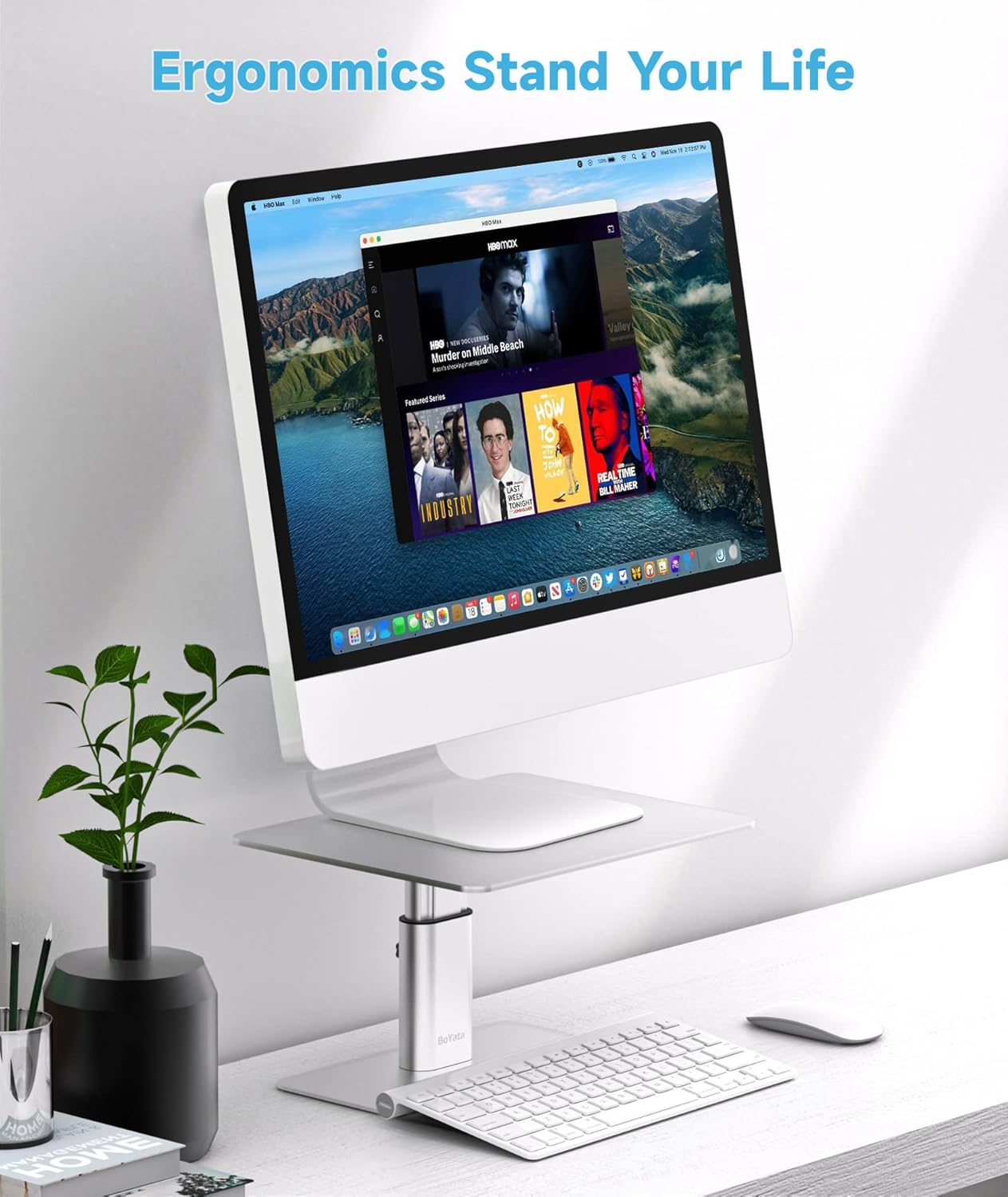 BoYata Monitor Stand, Adjustable Monitor Riser Metal Computer Stand Compatible with TV, PC, Laptop, Computer, iMac, and All Screen Display-Black