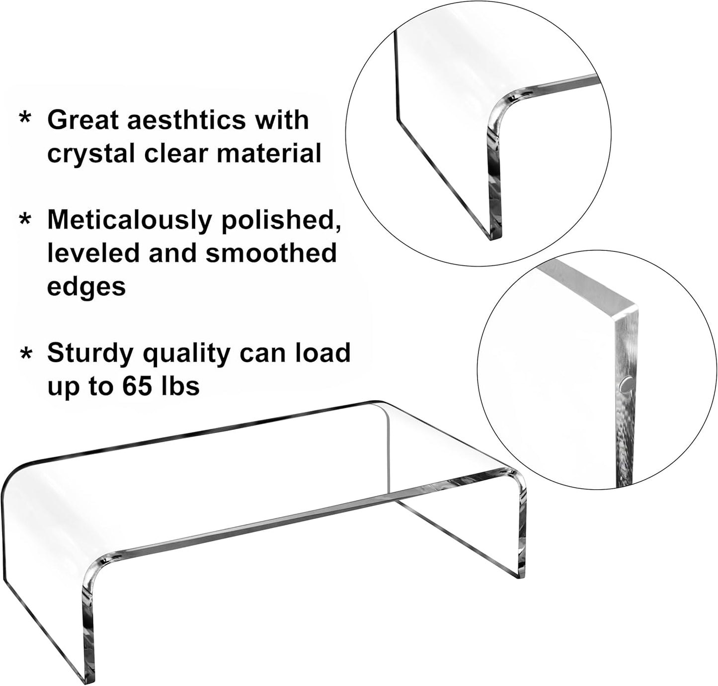 AMT Acrylic Laptop Monitor Stand & Computer Riser with Cat Keyboard Protector, Space-Saving Design, Extra Storage, Clear Shelf - Ideal for Monitors, Laptops, Printers, Desktop Decor