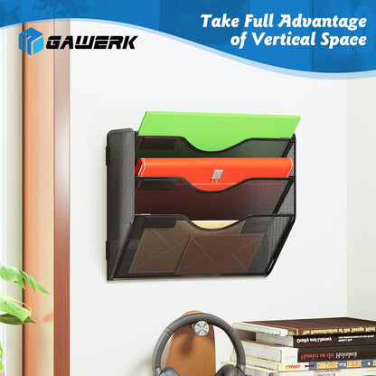 Gawerk 5 Tier Hanging Wall File Organizer, Mesh Mail Paper Orgnization Hanging File Folder Holder for Home Office, Black