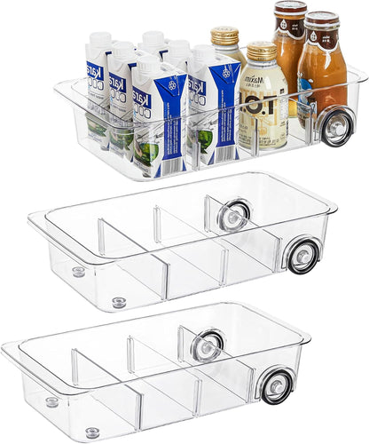Attelite RollOut Refrigerator Drawer Organizer and Storage Clear Design with Dividers, Fridge Organizer on Wheels, Upgrade Thick Plastic Pantry Storage Bins, Kitchen Organization 2 Set