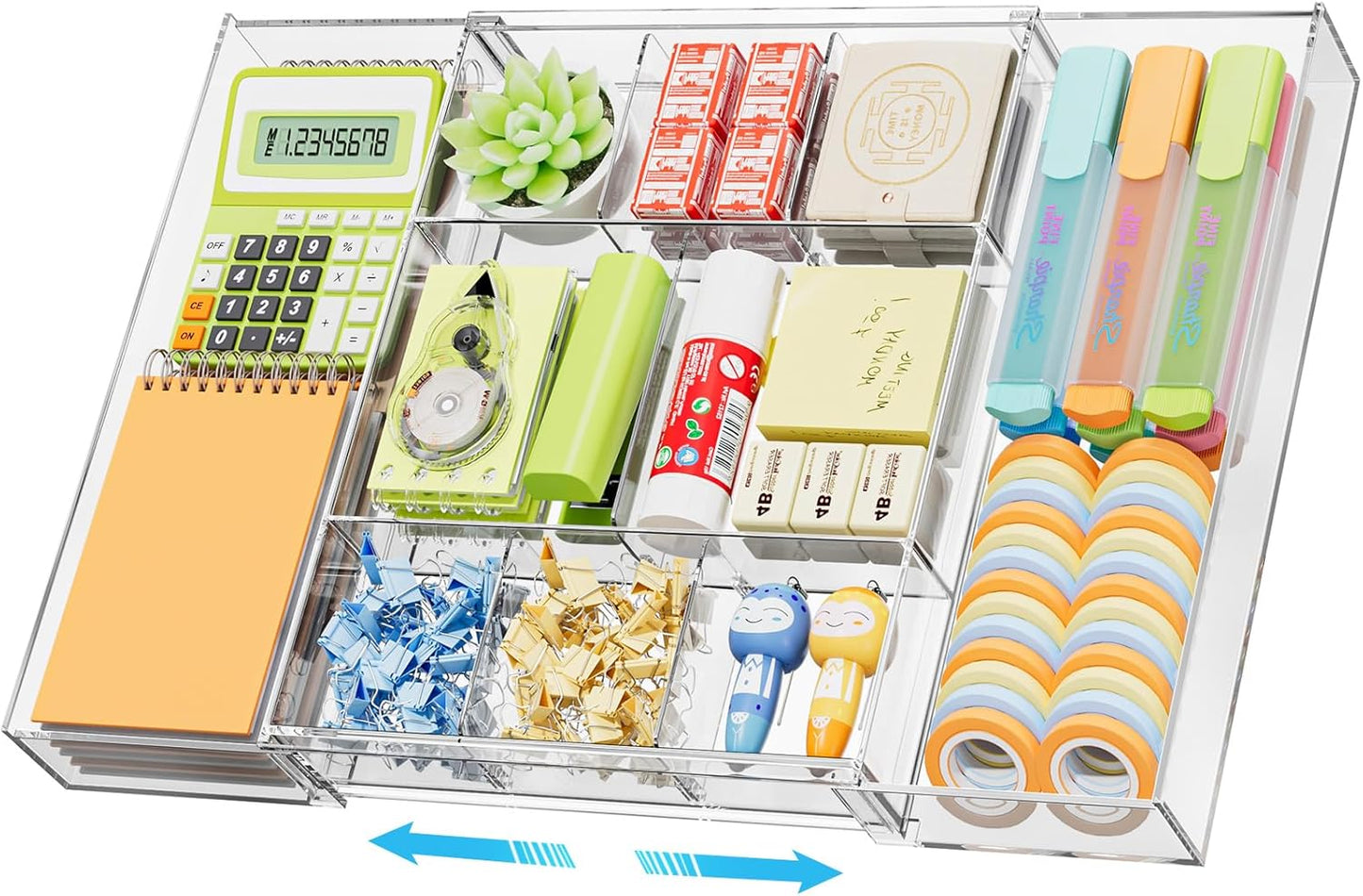 Marbrasse Expandable Desk Drawer Organizer, Clear Plastic Drawer Organizer Tray with 10 Adjustable Compartments, Desk Organizers and Accessories, 5 Drawer Dividers for Office Supplies, Makeup(Black)