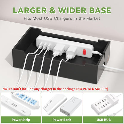 Pezin & Hulin Multi Charger Station Organizer Rack, Bamboo Cable Management Box, Power Strips and Cord Hider, Nightstand Device Organizer (Include 6 Cables)(No Power Charging Supply) -White