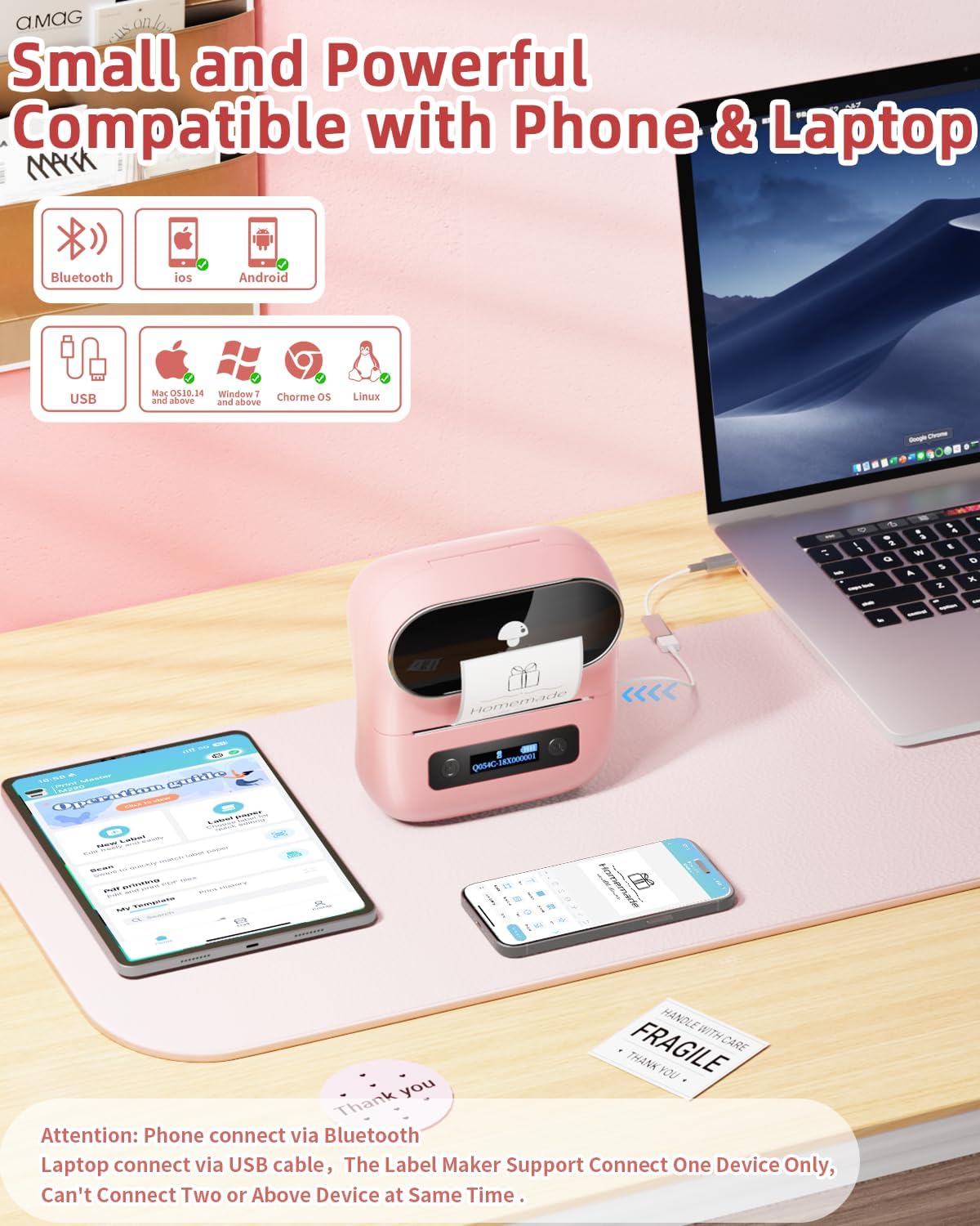 Phomemo Label Maker,M220 Label Printer,3 Inch Bluetooth Thermal Label Maker Machine with 6000+ Icons,700+ Templates,400+ Fonts,for Kids School Items,Small Business,Large Sticker