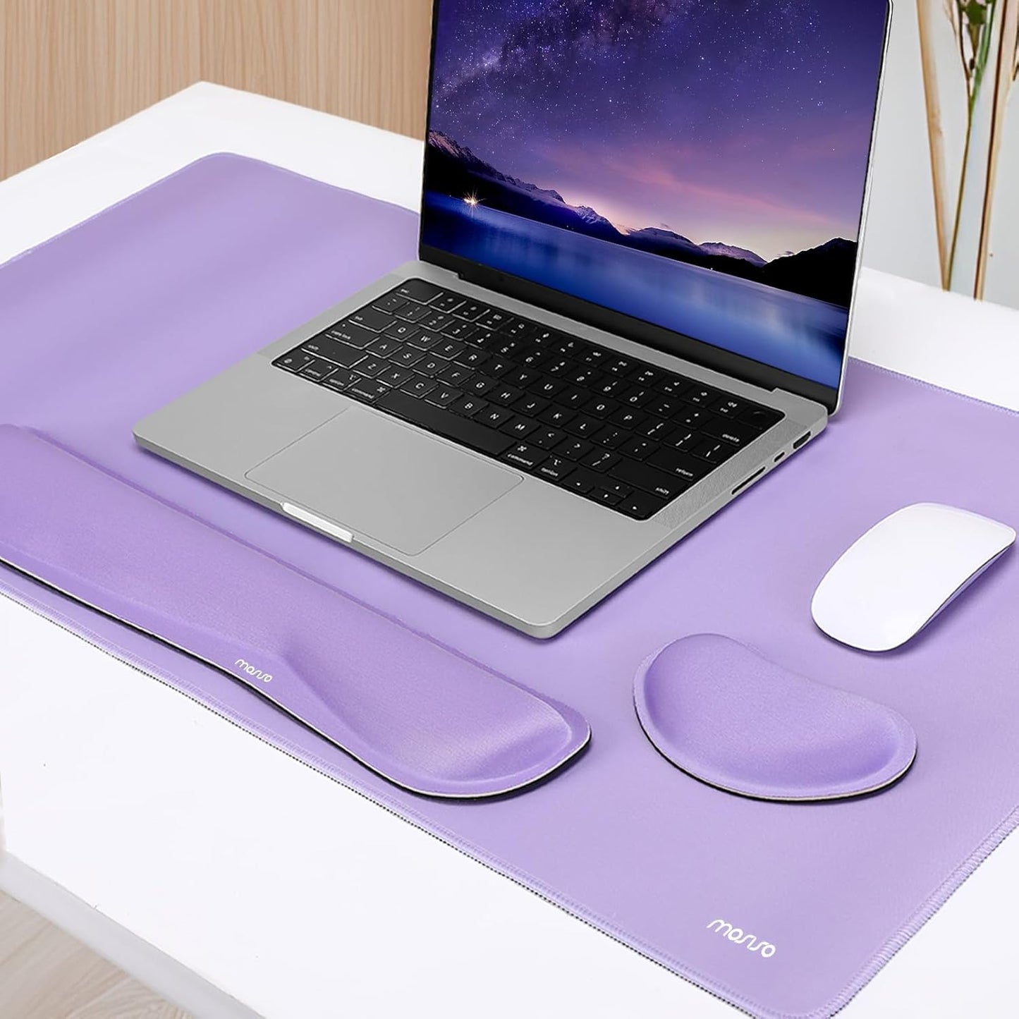 MOSISO Keyboard Mouse Pad Set, Gaming Mouse Pad&Keyboard Wrist Rest&Wrist Rest, Ergonomic Wristrests with Memory Foam Home Office Easy Typing Cushion Non-Slip Mousepad, Purple