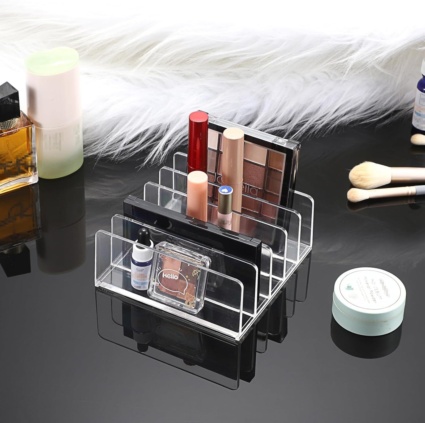 Hipiwe 2-Pack Acrylic File Organizer for Sorting Mail - 5 Slots Letter Sorter Clear Desktop Bill Divider Holder for Paper Envelope Document Book Cash Money Eyeshadow Makeup Palette