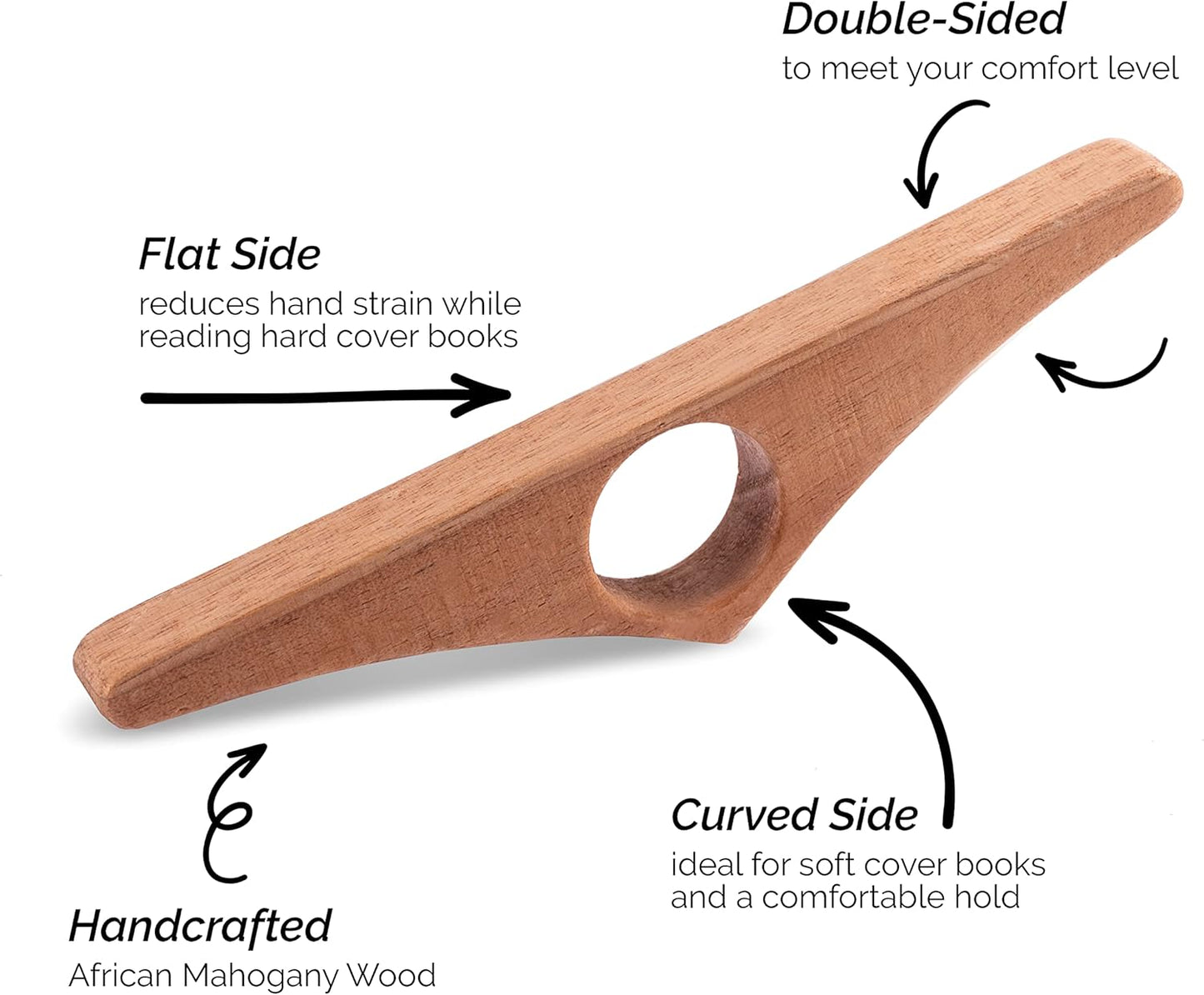 HOPPLER Dual Function Wooden Page Holder - Handmade from African Mahogany - Novel Accessory and Gift for Book Lovers