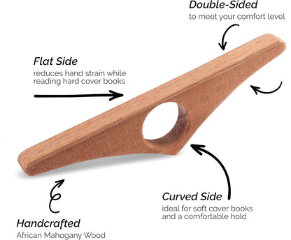 HOPPLER Dual Function Wooden Page Holder - Handmade from African Mahogany - Novel Accessory and Gift for Book Lovers
