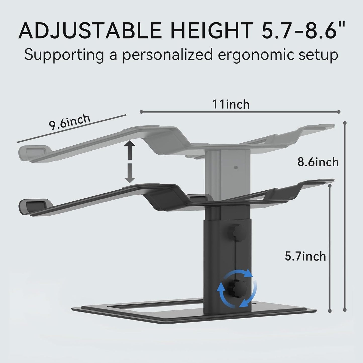 SOUNDANCE Adjustable Laptop Stand for Desk, Computer Stand, Ergonomic Laptop Riser Holder Compatible with 10 to 17.3 Inches Notebook PC Computer, Aluminum Silver