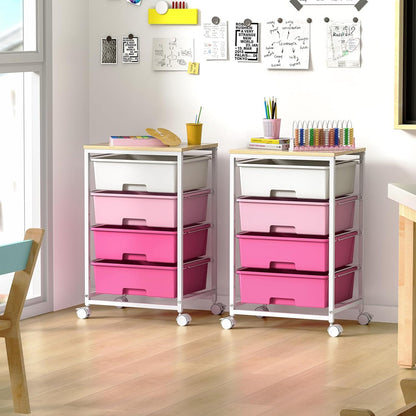 SYKIARIOL Utility Cart with 4 Drawers, Multipurpose Rolling Storage Cart with 4 Drawers and 2 Lockable Wheels, 4-Tier Rolling Storage Cart Organizer for Home Office Dorm, Bright White