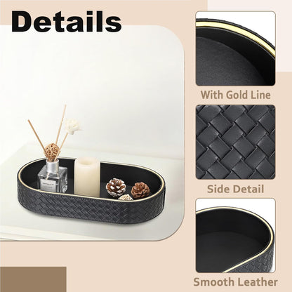 Hipiwe Perfume Trays PU Leather Vanity Tray for Dresser Bathroom Valet Trays Oval Desk Tray Jewelry Dish Holder Decorative Catchall Trays Nightstand Organizer, Beige