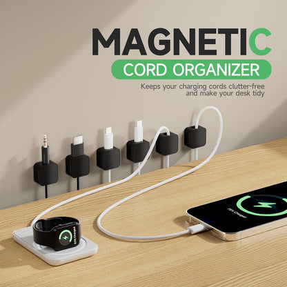 12 Black Magnetic Cable Clips,Under Desk Cable Management,Cord Holder for Nightstand Home Office Car Phone Wall,2025 Adhesive Cord Organizer[0.45" in Ht Save Space/Versatile for Wire Up to 0.27" OD]