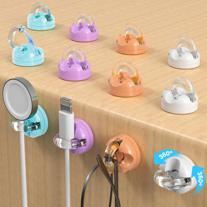 8-Pack Magnetic Cable Clips Cord Organizer, 360° Swivel Cable Holder with 8mm Slot for Phone Charging Cord, HDMI, USB, Strong Adhesive for Desk, Nightstand, Wall, No-Residue Removal