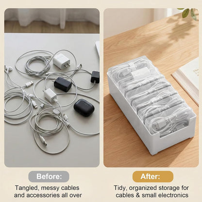 3 PCS Cable Organizer Box with 7 Clear Switch Case, Charger Cord Organizer Box for Home Office Desk Storage Accessories