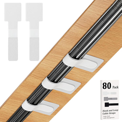 80PCS Hook and Loop Cable Straps, Cable Management Under Desk, Adhesive Cable Ties, Reusable Wire Organizers for Cords, Cords Management, Computer Accessories for Desk, Home Office Essentials, Black
