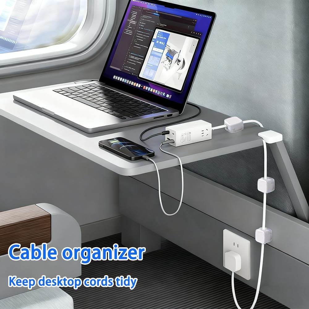 6-Pack Magnetic Cable Clips Cord Organizer-Cable Smooth Adjustable, Desk Cable Management Accessories, Wire Holder Keeper for Desktop,Nightstand,Home Office,Workspace,Phone-Black