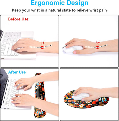 Dapesuom Keyboard Wrist Rest and Mouse Pad with Wrist Support, Cute Memory Foam Cushion for Keyboard and Mouse Set, Ergonomic Desktop Pad Rests with Non Slip Base for Easy Typing & Pain Relief, Pink