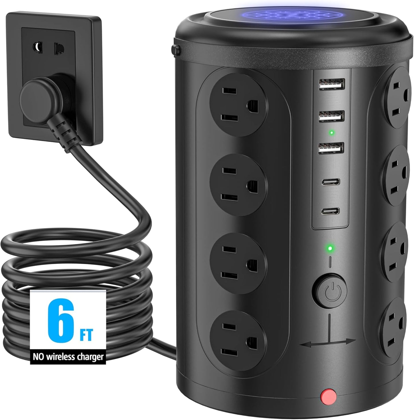 Surge Protector Power Strip - Desk Charging Station with 15W Wireless Charger, Multiple Outlets Charging Station with 16 2300J AC Outlets & 5 USB (2 USB C) Port, for Home, Office, Dorm Room