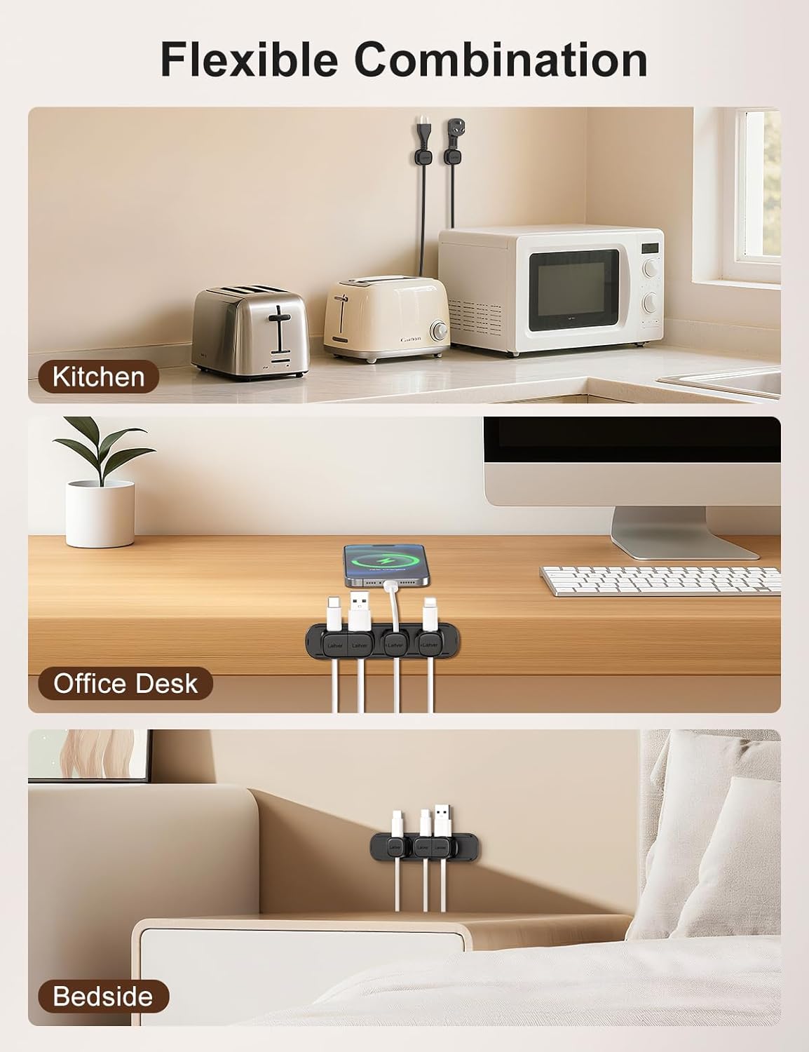 6 Pack Magnetic Cable Clips [1s Open/Lock], Laitver Cord Organizer Holder Strong Adhesive Desk Cable Management- Organize Charging Cords Neatly for Home, Office, Car,Desk, Nightstand