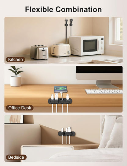 6 Pack Magnetic Cable Clips [1s Open/Lock], Laitver Cord Organizer Holder Strong Adhesive Desk Cable Management- Organize Charging Cords Neatly for Home, Office, Car,Desk, Nightstand