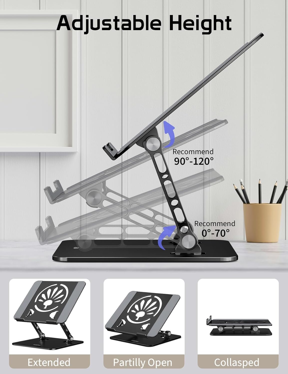 Aluminum Laptop Stand for Desk – Adjustable Ergonomic Laptop Riser, Foldable & Portable Holder Fit for MacBook & 10"-16" Laptops for Office, Home & Travel,Purple