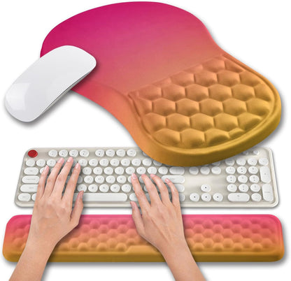 Hokafenle 2 in 1 Ergonomic Mouse Pad Wrist Support & Wrist Rest for Computer Keyboard Set, with Relieve Carpal Tunnel Pain Massage Bulge and Full Memory Gel Design (2In1 Set, Light Green)