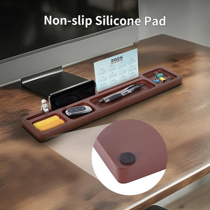Valet Tray for Men – EDC Desk Organizer with Phone & Tablet Stand, Wooden Catchall for Watch Wallet Keys, Multi-Functional Office Desktop Storage, Gift for Husband Dad Groomsman