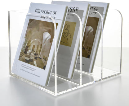 Magazine Holder - Acrylic File Holder and Desk Organizer, Clear Bookend File Sorter, Acrylic Book Organizer and Storage Box for Documents, Magazine Holder Rack for Classroom, Home, and Office