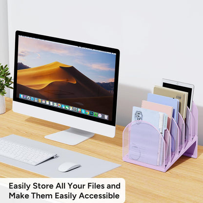 5-Section Desk File Organizer, Metal Mesh Folder Organizer for Documents, Mail & Office Papers (Black)