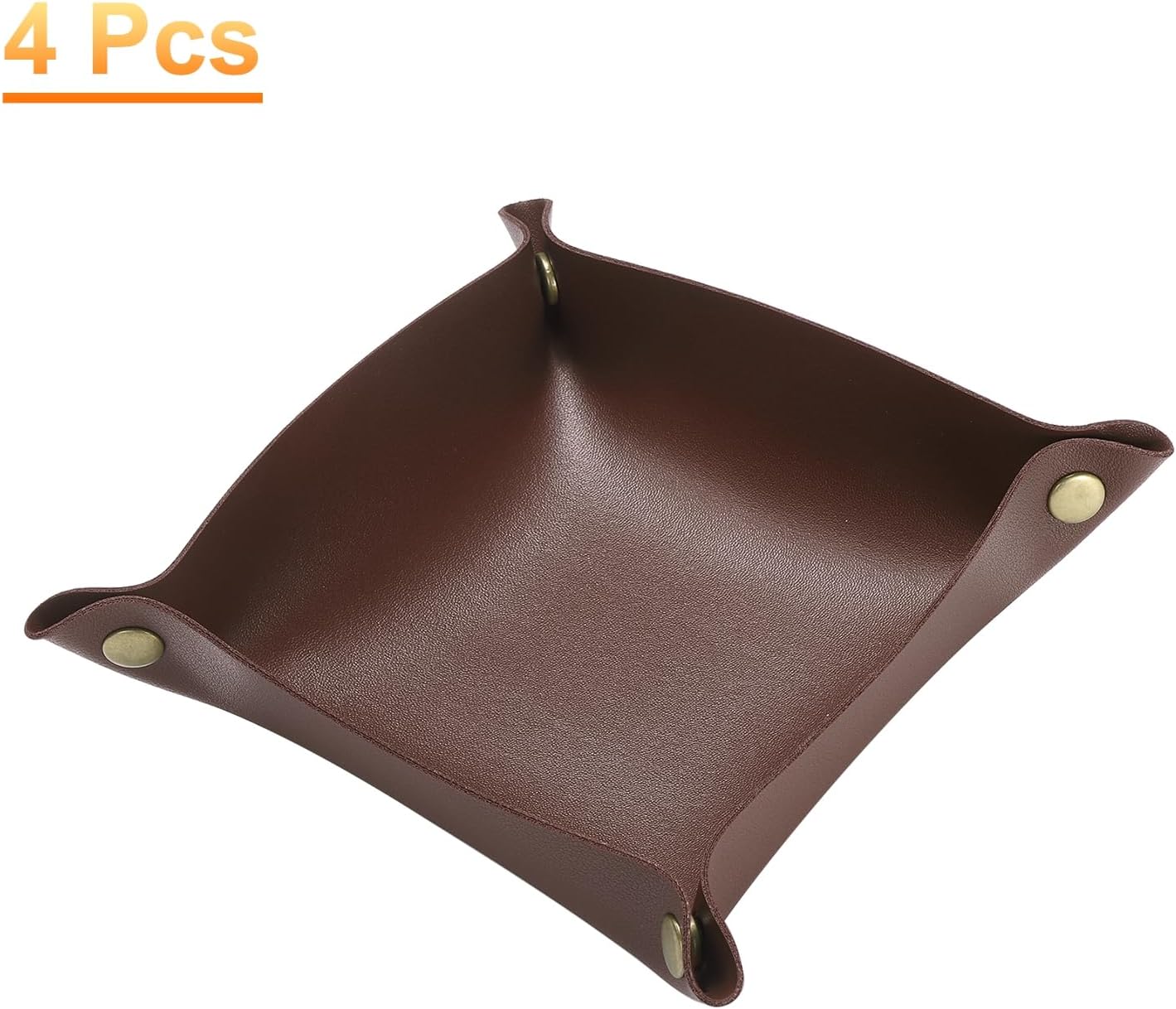 HARFINGTON 4pcs PU Leather Valet Tray Unisex Folding Small Catchall Tray Portable Entryway Table Tray Nightstand Bedside Desk Tray for Key Wallet Watch Coin Jewelry Dice, Pink