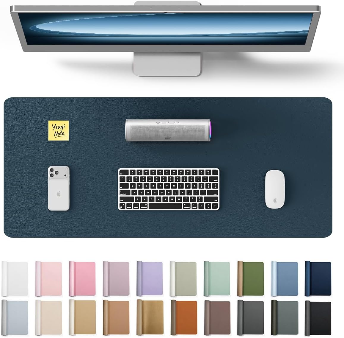 YSAGi Leather Desk Protector, Office Mat, Large Mouse Mat, Non-Slip PU Leather Blotter, Laptop Pad, Waterproof Writing Pad for Office and Home (Light Pink, 23.6" x 13.8") - Colors B