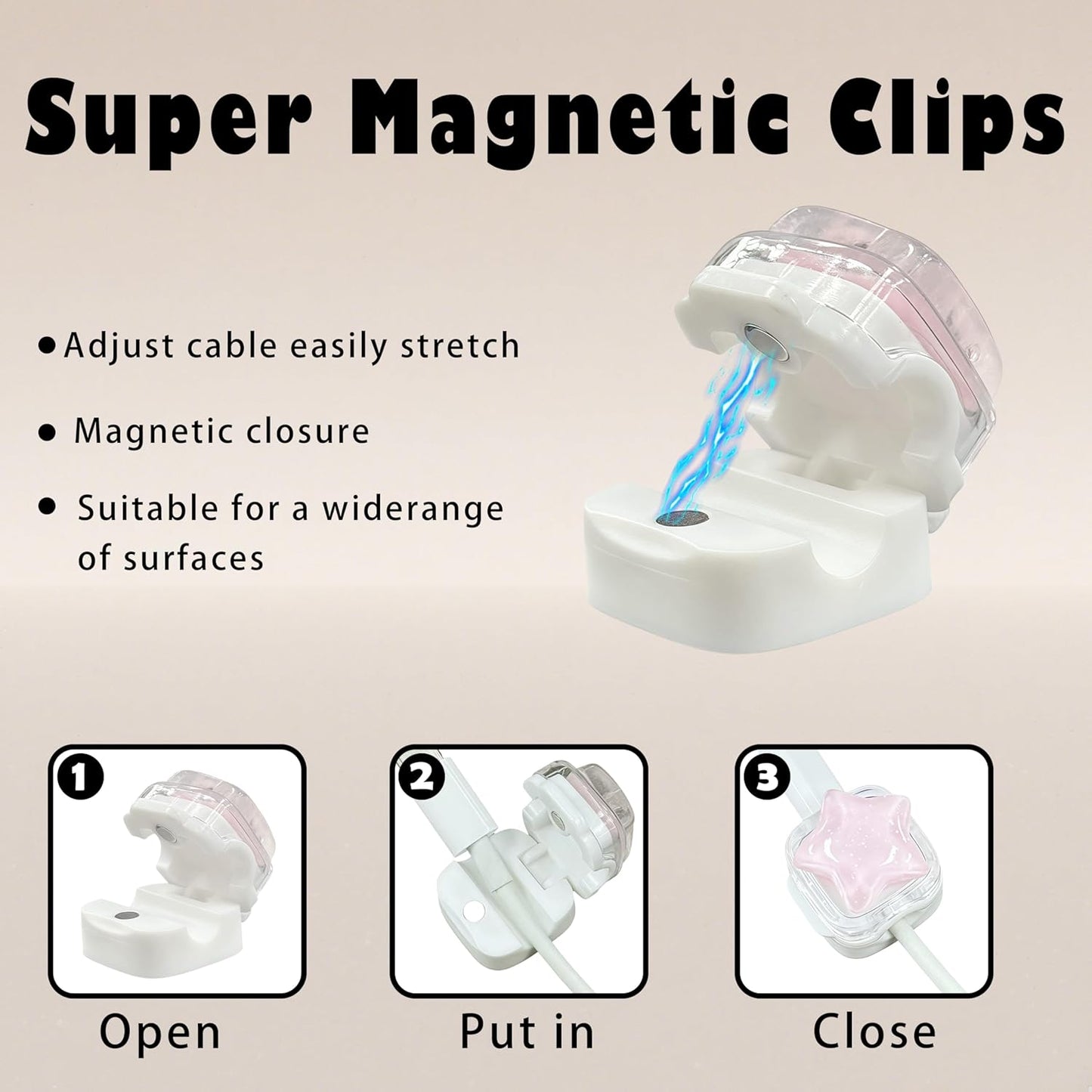 9Pack Magnetic Cable Clips for Nightstand, Adhesive Night-Glowing Cord Holder Organizer for Office Home Desk Wall Car (Star Cat Strawberry)