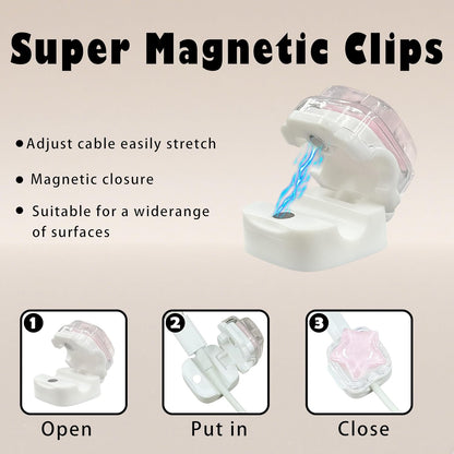 9Pack Magnetic Cable Clips for Nightstand, Adhesive Night-Glowing Cord Holder Organizer for Office Home Desk Wall Car (Star Cat Strawberry)