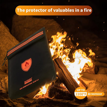 Fireproof Document Bag - Waterproof Fireproof Money Bag with Zipper for Cash/Important Documents/Valuables (Seal Protection), 15x11" (A4 Size), Fire Safe Envelope Bag with Reflective Strip
