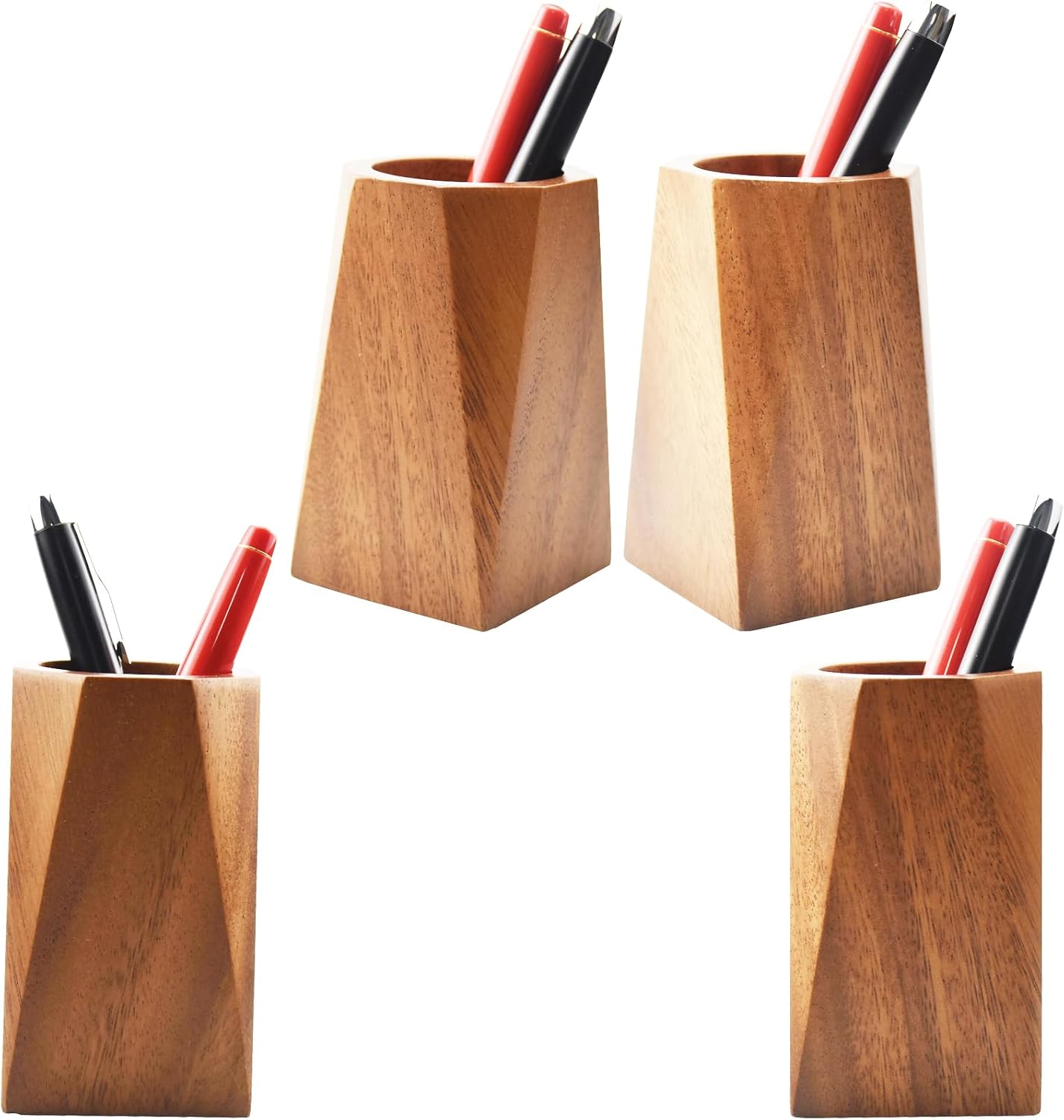 Walnut Wooden Pencil Holder Cup for Desk Natural Wood Pen Holder Stand for Office Home (Square)