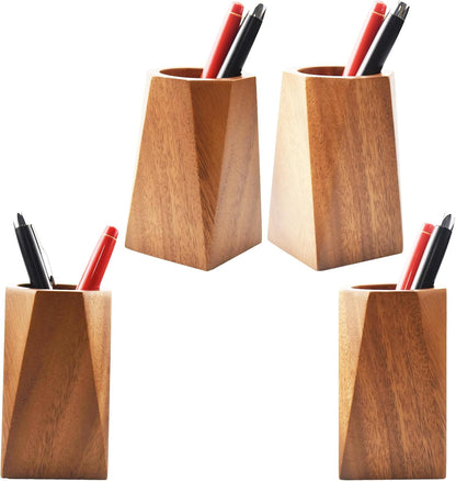 Walnut Wooden Pencil Holder Cup for Desk Natural Wood Pen Holder Stand for Office Home (Square)